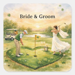 Adesivo Quadrado Casamento de Golfe Sortudo no Amor Tema do Dia de