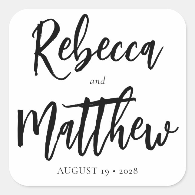 Adesivo Quadrado Casamento de Grandes Nomes de Escovas Brancas Negr (Frente)