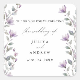 Adesivo Quadrado Casamento de guião floral com aquarela elegante