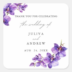 Adesivo Quadrado Casamento de guião floral roxo elegante