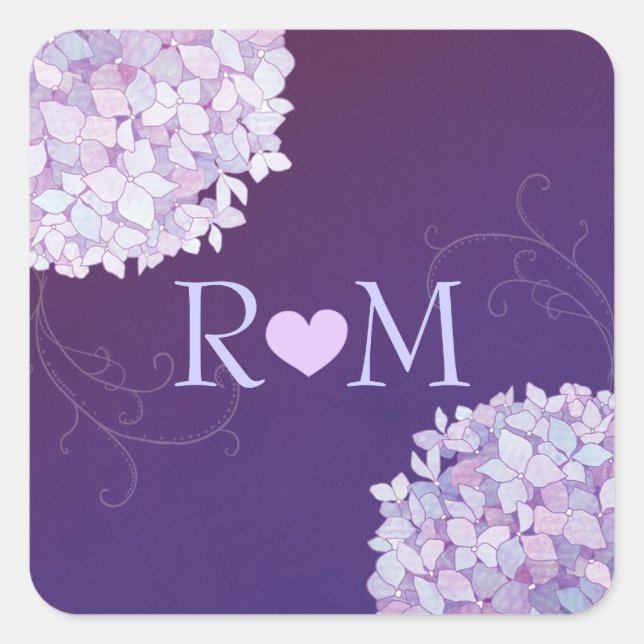 Adesivo Quadrado Casamento de Hydrangeas Purple à Noite (Frente)