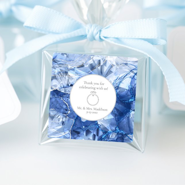 Adesivo Quadrado Casamento de Ilusões de Gemstone Azul Sapphire (Criador carregado)