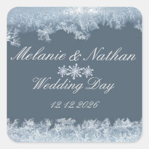 Adesivo Quadrado Casamento de Inverno Azul Geado Personalizado