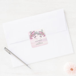 Adesivo Quadrado Casamento de Inverno com Aquarela de Pinhas, Pássa