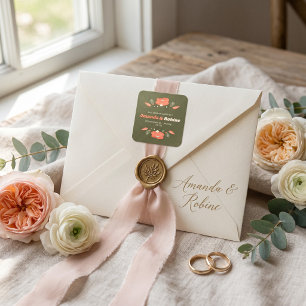 Adesivo Quadrado Casamento de Jardim Floral Vintage Retro