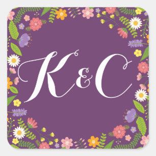 Adesivo Quadrado Casamento de Jardim Russo com Frame Floral Bloomin