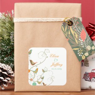 Adesivo Quadrado Casamento de Jardins Quimicos de Aves de Verão