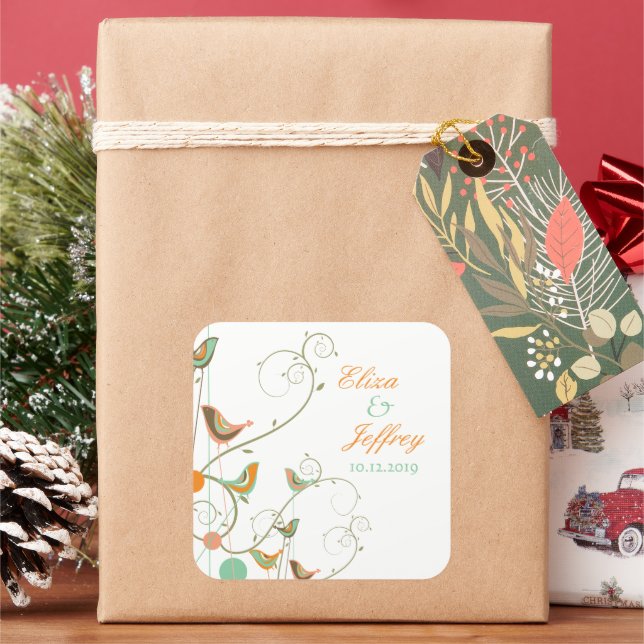 Adesivo Quadrado Casamento de Jardins Quimicos de Aves de Verão (Feriado)