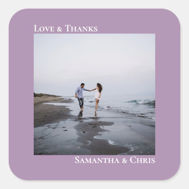 Adesivo Quadrado Casamento de Lavandas e Obrigados com fotos minima (Frente)