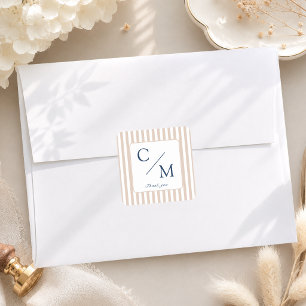Adesivo Quadrado Casamento de Listras Bege Marrom Elegante Monogram