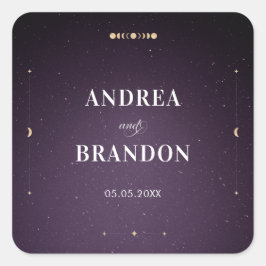 Adesivo Quadrado Casamento de Lua Mística Dourada Celestial em Galá