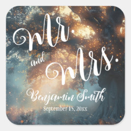 Adesivo Quadrado Casamento de Luzes de Fada de Árvore de Oak Flores