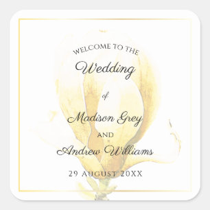Adesivo Quadrado Casamento de Magnólia Amarela Elegante