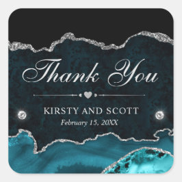 Adesivo Quadrado Casamento de Mármore Brilho Azul e Prata