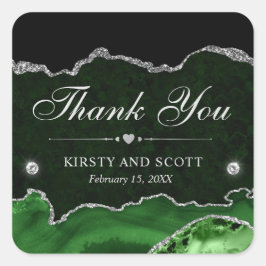 Adesivo Quadrado Casamento de mármore verde e prateado
