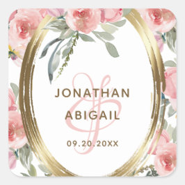 Adesivo Quadrado Casamento de Molho Dourado Floral de Molho