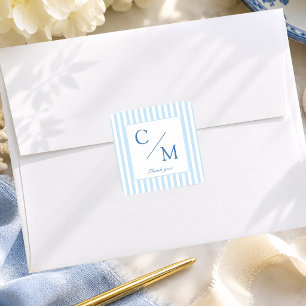Adesivo Quadrado Casamento de Monograma com Listras Azuis Elegantes