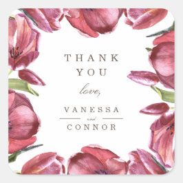 Adesivo Quadrado Casamento de Monograma Elegante Poppies Vermelhos 