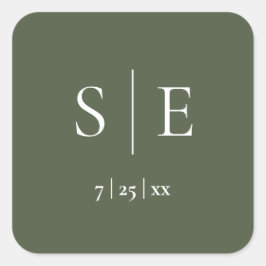 Adesivo Quadrado Casamento de Monograma Verde-Oliva