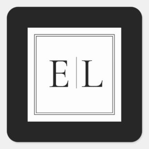 Adesivo Quadrado Casamento de Monogramas Pretos e Brancos Minimalis