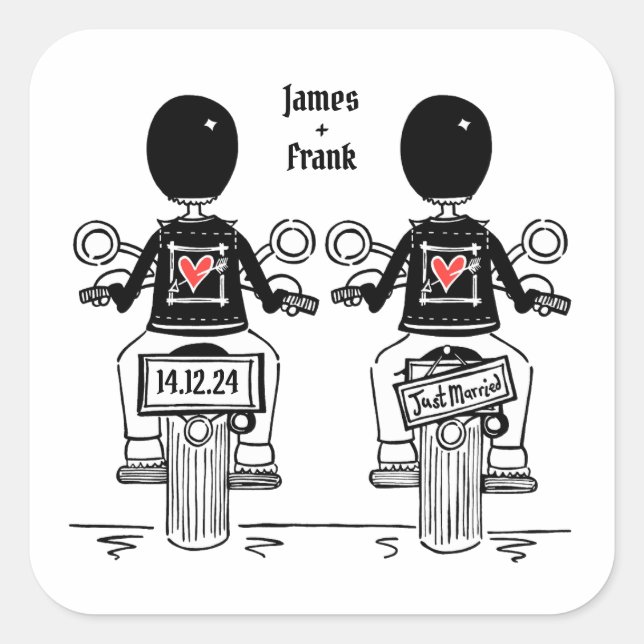 Adesivo Quadrado Casamento de motocicleta personalizado de dois gru (Frente)