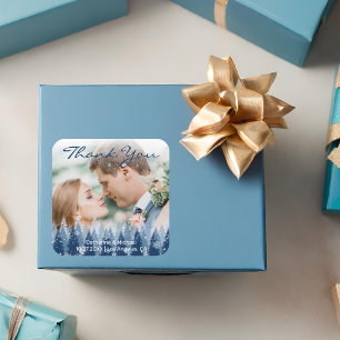 Adesivo Quadrado Casamento de Natal com pinheiro Blue Winter Wonder