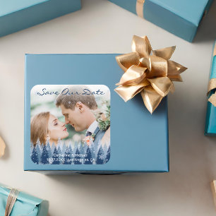 Adesivo Quadrado Casamento de Natal com pinheiro Blue Winter Wonder