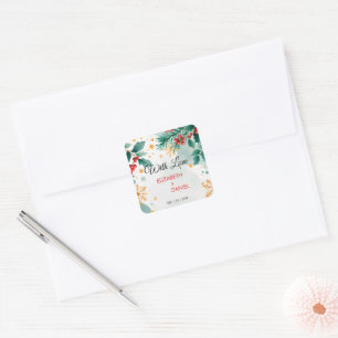 Adesivo Quadrado Casamento de Natal em Aquarela com Azevinho
