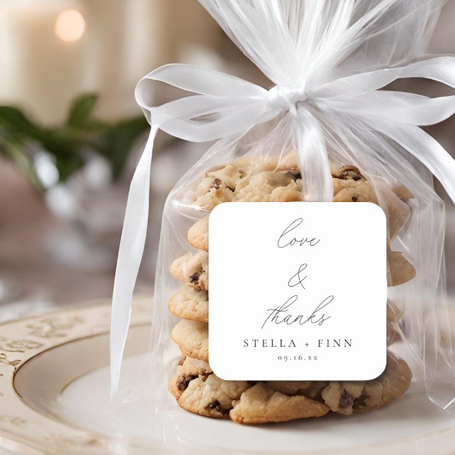 Adesivo Quadrado Casamento de Obrigados e Amor com Script Moderno (Modern Script Love & Thanks Wedding Square Sticker)