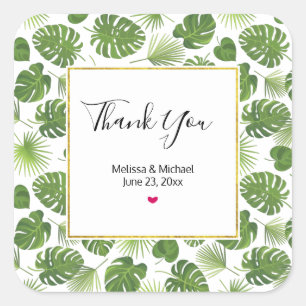 Adesivo Quadrado Casamento de Padrão de Folhas Tropicais na moda V