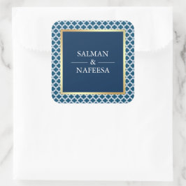 Adesivo Quadrado Casamento de Padrão de Quatrefoil Azul-marroquino