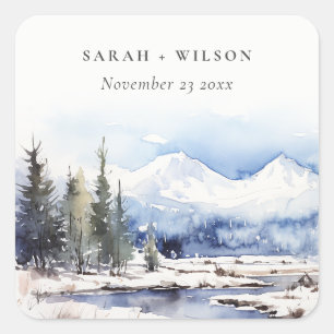 Adesivo Quadrado Casamento de Paisagem de Esqui da Montanha de Neve