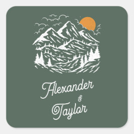 Adesivo Quadrado Casamento de Paisagem de Montanha Verde Retroativa