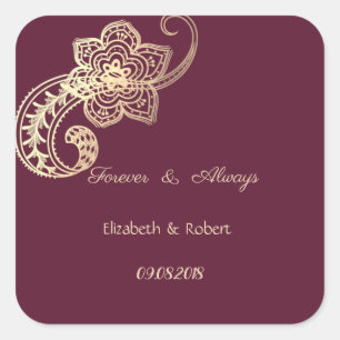 Adesivo Quadrado Casamento de Paisley Dourado Chic Elegante