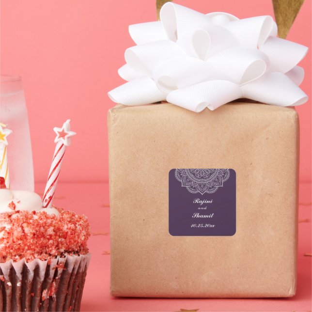 Adesivo Quadrado Casamento de Paisley Índio Branco Elegante EggPlan (Festa)