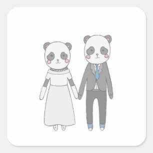 Adesivo Quadrado Casamento de Panda Fofo Casal – Noiva e Noivo Kawa