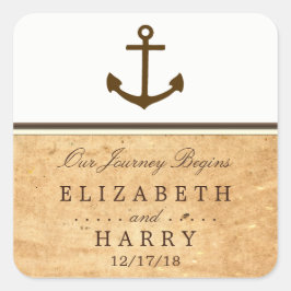 Adesivo Quadrado Casamento de Papel Vintage enquadrado por Âncora N