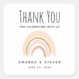 Adesivo Quadrado Casamento de Pastel Pink & Faux Glitter Boho Rainb