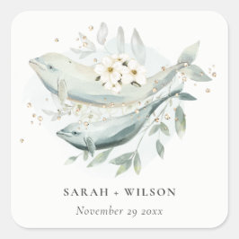 Adesivo Quadrado Casamento de Peixes Florais Submarinos Dourados El