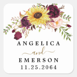 Adesivo Quadrado Casamento de Peony Rosa de Blush Vermelho Sunflowe