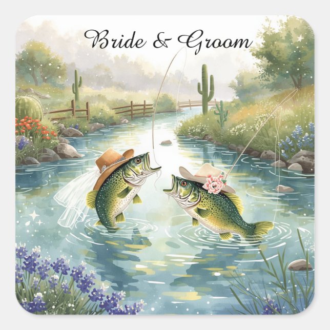 Adesivo Quadrado Casamento de Pesca no Texas (Frente)