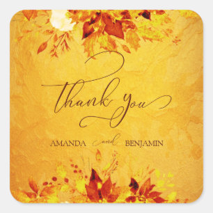 Adesivo Quadrado Casamento de Poinsettia Vermelha e Dourada Elegant