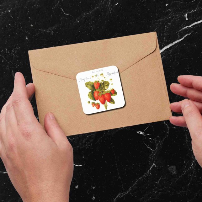 Adesivo Quadrado Casamento de pomar de morango (Criador carregado)