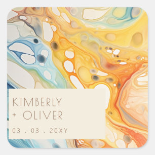 Adesivo Quadrado Casamento de Praia de Ondas e Pedras de abstrato