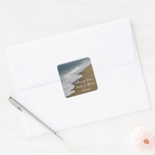 Adesivo Quadrado Casamento de Praia Salve os Selos de Envelope de D