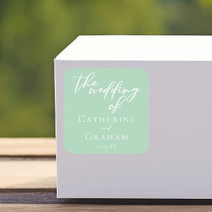 Adesivo Quadrado Casamento de primavera de Script Branco Verde de C