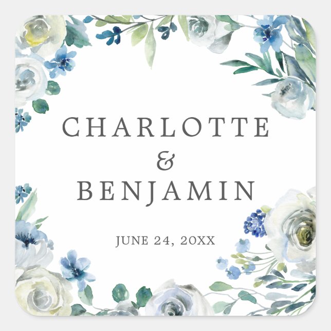 Adesivo Quadrado Casamento de primavera Personalizada Floral de Peô (Frente)