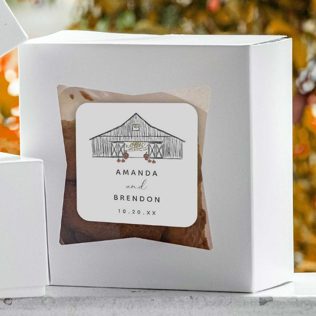 Adesivo Quadrado Casamento de Pumpkins da Queda Barn (Criador carregado)