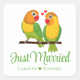 Adesivo Quadrado Casamento de Recem casados de Aves Amarelas do Lov