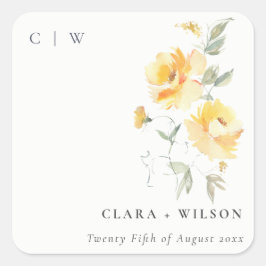 Adesivo Quadrado Casamento de Rosa de Flores de de Cor Verde Amarel